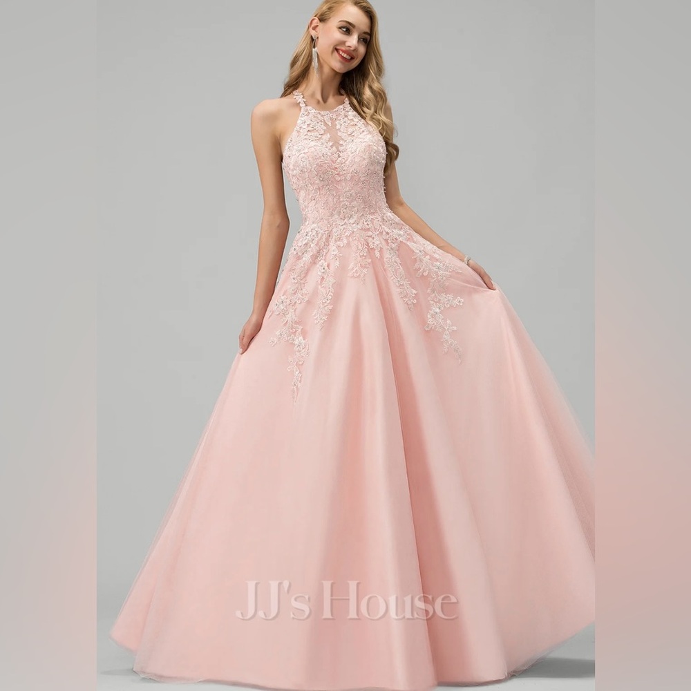 JJ’s House light pink Ball-Gown/Princess Scoop Floor-Length Tulle Prom Dress